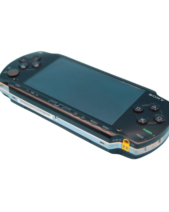 PSP 1000 console Sony PlayStation Portable handheld gaming system original PSP model widescreen LCD UMD disc media portable gaming device multimedia playback Sony PSP-1000 retro handheld console video game system top  