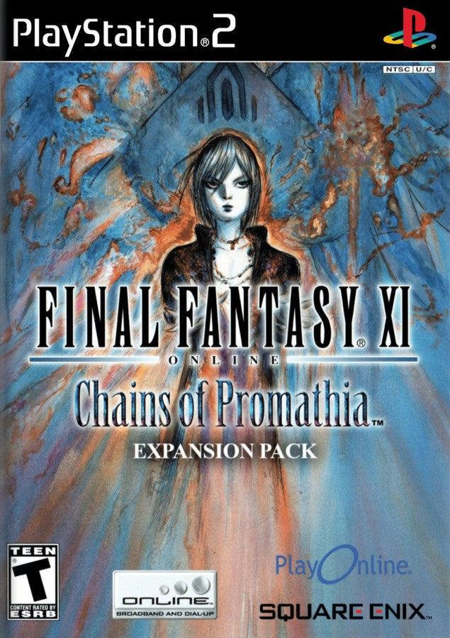 Final Fantasy XI Chains of Promathia PS2 PlayStation 2 MMORPG online role playing game expansion fantasy adventure Square Enix party based combat story expansion retro video game cover art
