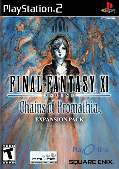 Final Fantasy XI Chains of Promathia PS2 PlayStation 2 MMORPG online role playing game expansion fantasy adventure Square Enix party based combat story expansion retro video game cover art