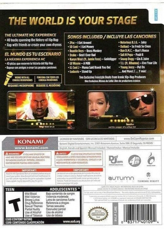 Def Jam Rapstar back cover art for Nintendo Wii (Wii) video game
