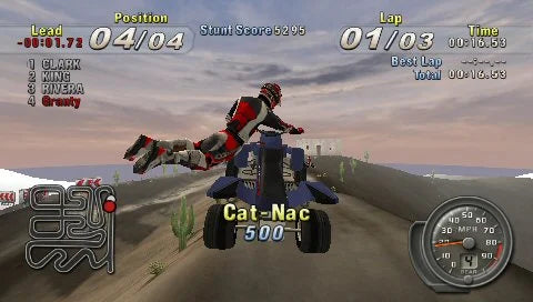 ATV Offroad Fury: Blazin' Trails for PlayStation Portable off road racing game featuring ATV vehicles dirt tracks freestyle tricks career mode multiplayer racing gameplay