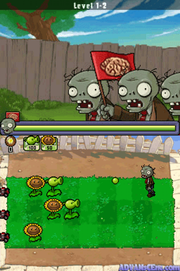 Plants vs. Zombies gameplay for Nintendo DS (DS) tower defense strategy video game