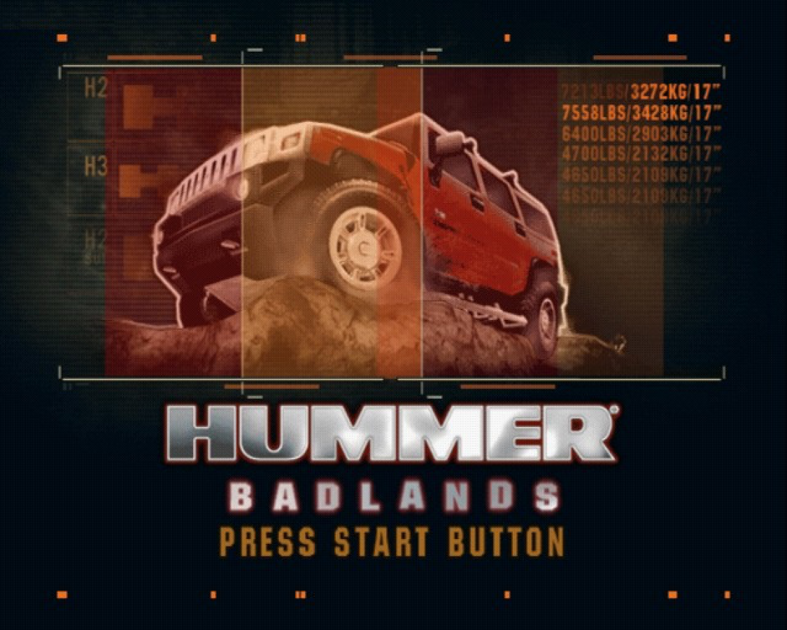 Hummer Badlands title screen for PlayStation 2 (PS2) video game