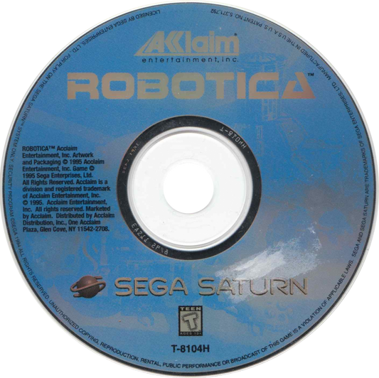 Robotica Sega Saturn first person sci fi shooter dungeon crawler cyberpunk setting procedural environments robot enemies exploration survival gameplay atmospheric futuristic combat retro gaming Sega Saturn software video game title disc