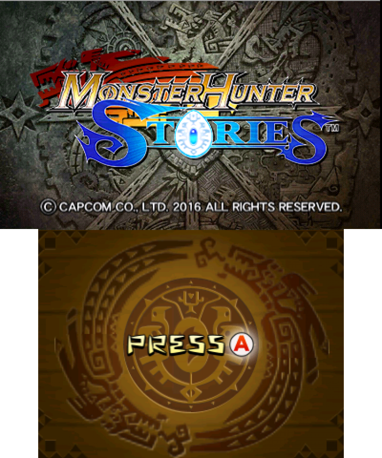 Monster Hunter Stories title screen for Nintendo 3DS (3DS) video game