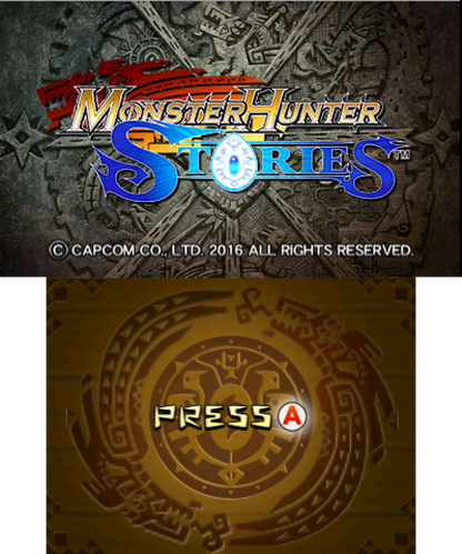 Monster Hunter Stories title screen for Nintendo 3DS (3DS) video game