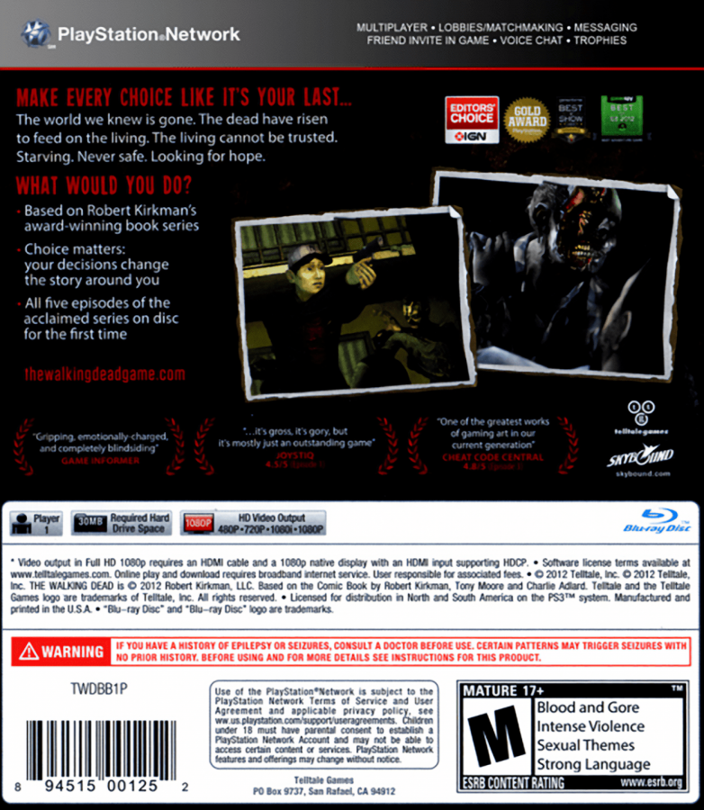The Walking Dead Telltale Games Series PlayStation 3 adventure video game back cover art