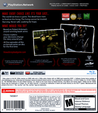 The Walking Dead Telltale Games Series PlayStation 3 adventure video game back cover art