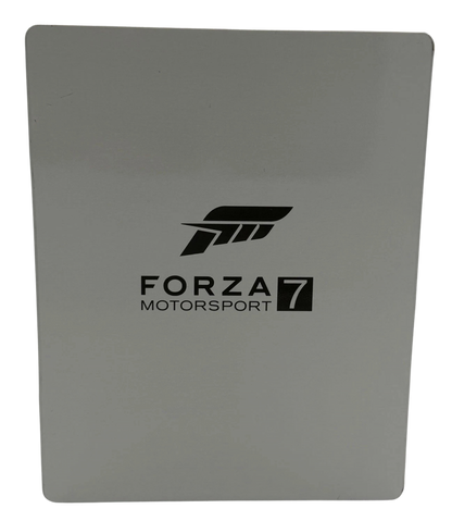 Forza Motorsport 7 Ultimate Edition Steelbook Xbox One XONE racing simulation game Microsoft Studios Turn 10 Studios motorsport racing cars hypercars track racing realistic driving physics automotive racing game collector steelbook edition Xbox racing game disc edition ultimate content pack bonus cars tracks garage customization driving simulator back cover 