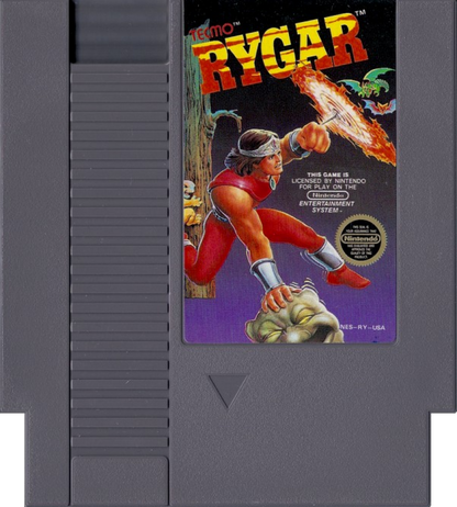 Rygar Nintendo Entertainment System NES for retro video game enthusiasts featuring action adventure platforming gameplay mythical fantasy exploration side scrolling combat legendary weapon upgrades challenging enemies ancient landscapes and collectible gaming appeal cartridge 