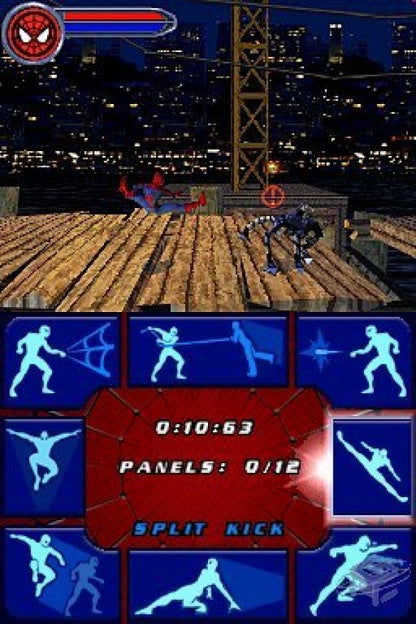 Spider-Man 2 Nintendo DS DS video game featuring superhero action adventure gameplay Marvel Spider-Man web swinging wall crawling web attacks crime fighting enemy battles New York City exploration platforming challenges superhero missions and classic Nintendo DS handheld gaming retro video game collection collectible gaming appeal gameplay