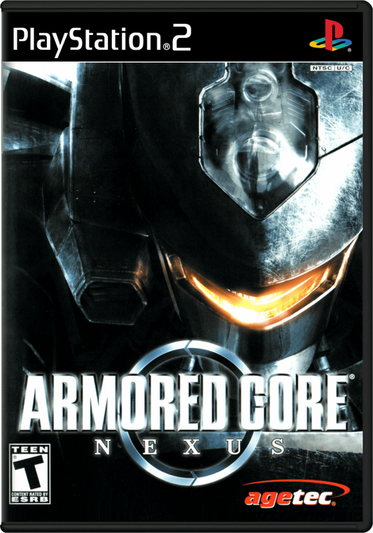 Retro Armored Core Nexus PS2 inspired design featuring futuristic mech combat aesthetic vintage PlayStation 2 customizable armored robots tactical warfare industrial sci fi environments high speed mechanized battles nostalgic FromSoftware action gameplay cover art