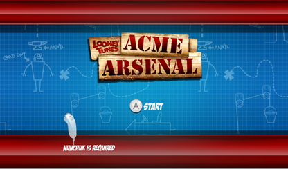 Looney Tunes Acme Arsenal Nintendo Wii for action adventure video game fans featuring classic Looney Tunes characters fast paced platforming combat time travel storyline motion controls cooperative multiplayer colorful cartoon action family friendly gameplay collectible gaming appeal front cover gameplay 