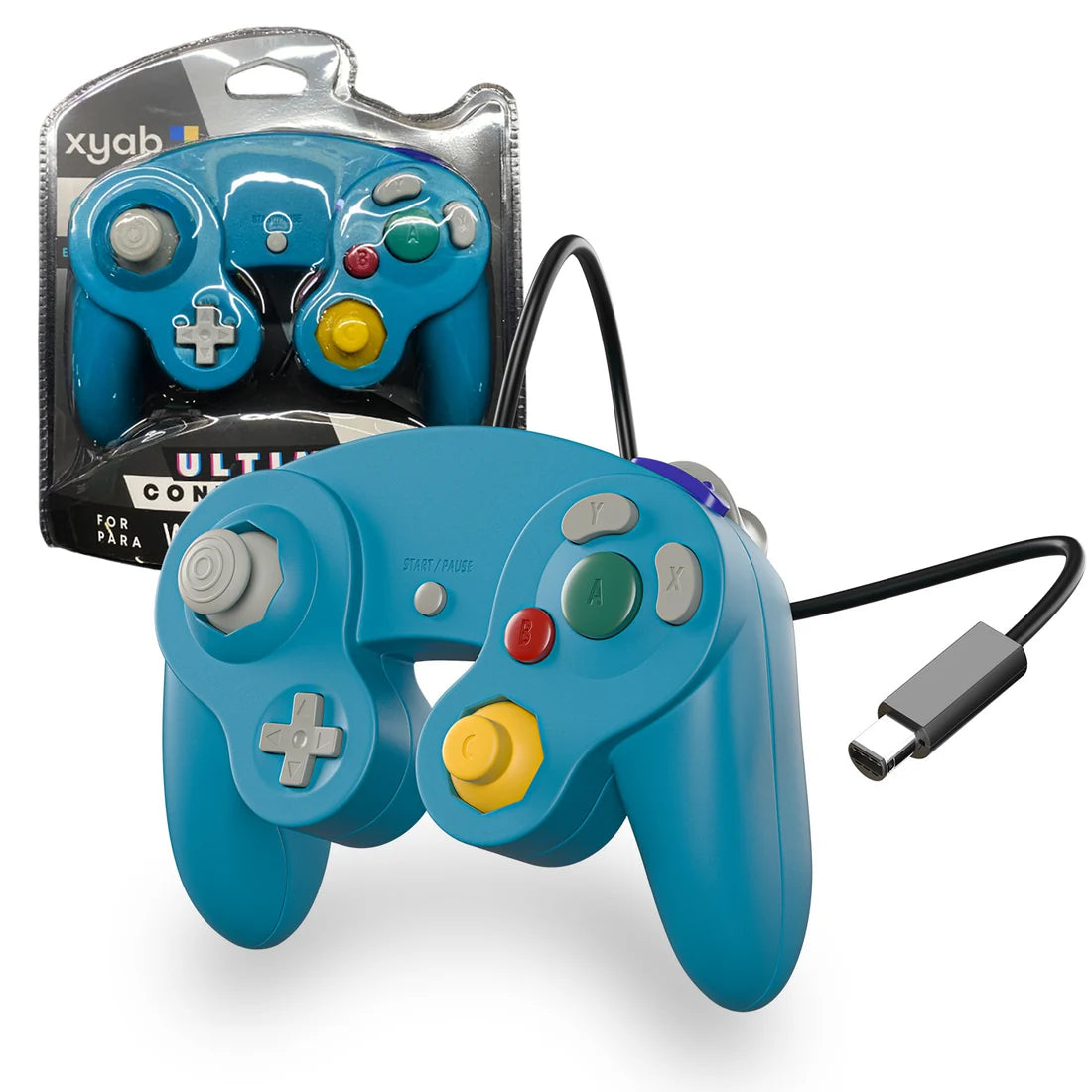 Emerald Green Wired XYAB GameCube Controller Nintendo GameCube gaming accessory featuring vibrant emerald green color design wired controller connection XYAB brand ergonomic grip classic button layout analog control stick C stick shoulder buttons responsive gaming controls compatible GameCube games and supported Nintendo systems retro gaming accessory collectible controller and gaming setup appeal