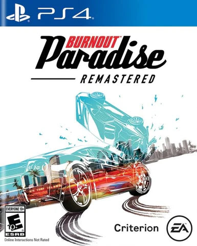 Burnout: Paradise Remastered cover art for PlayStation 4 (PS4) open-world arcade racing video game