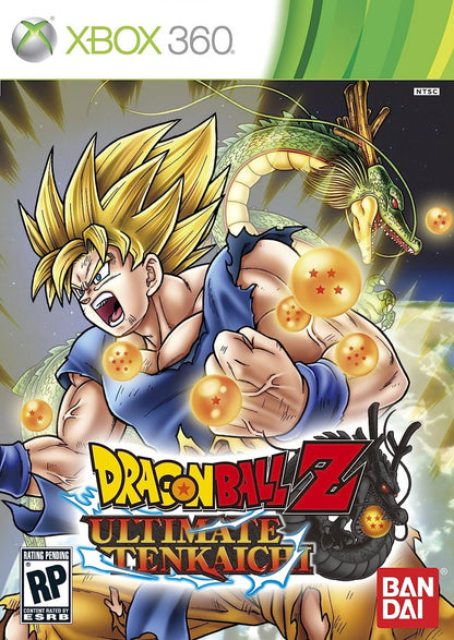 Dragon Ball Z Ultimate Tenkaichi Xbox 360 X360 anime fighting game featuring Goku Vegeta Super Saiyan transformations energy attacks cinematic battles story mode character creation and Dragon Ball Z action retro video game collection collectible gaming appeal front cover