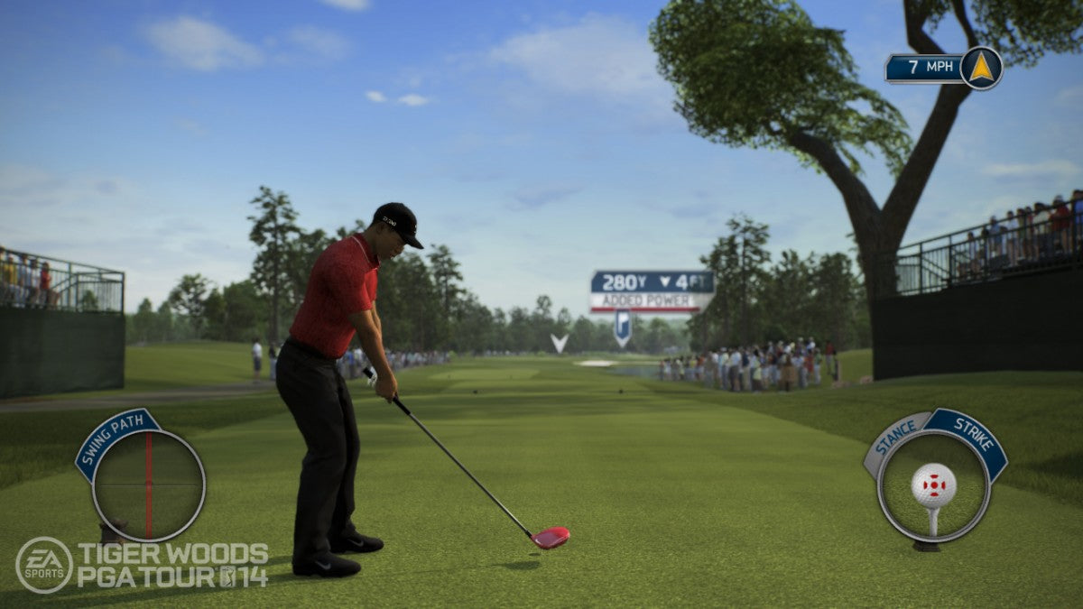 Tiger Woods PGA Tour 07 PlayStation 3 golf simulation video game UCAP lifelike player models Sixaxis motion control for ball spin expanded career mode 12 championship courses 15 PGA and LPGA pros including Annika Sorenstam next-gen graphics online tournaments Battle Golf and One-Ball multiplayer modes gameplay screenshot