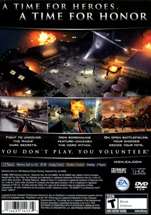 Meda of Honor European Assault [Greatest Hits] back cover art for PlayStation 2 video game. 