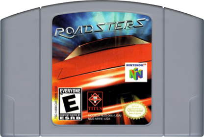 Roadsters Nintendo 64 N64 for arcade racing video game fans featuring high speed sports cars colorful tracks challenging race events vehicle customization drifting power ups multiplayer competition and fast paced classic Nintendo 64 racing gameplay collectible gaming appeal game cartridge