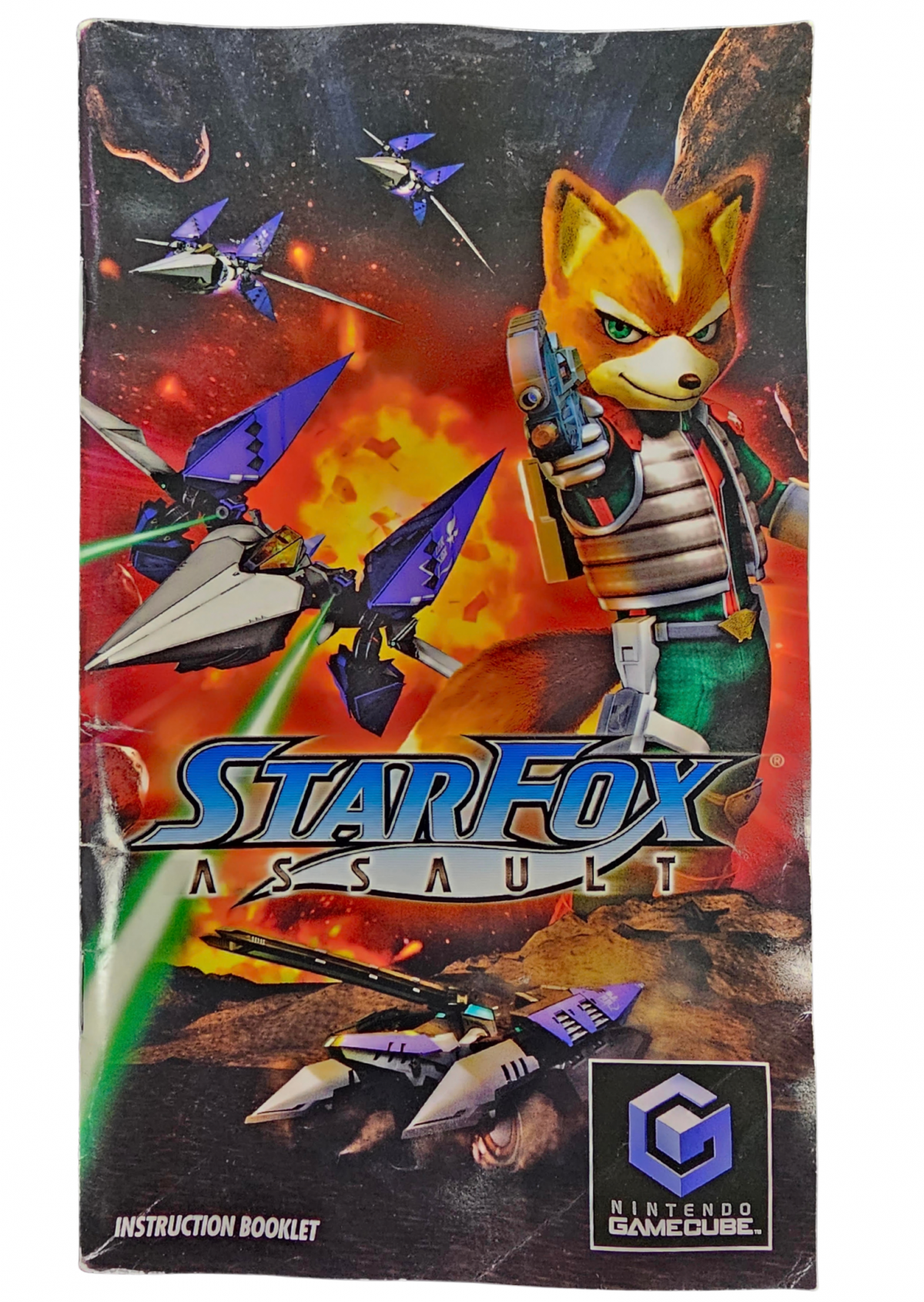 Star Fox Assault Nintendo GameCube GC video game Complete In Box CIB featuring action shooter gameplay Fox McCloud and Star Fox team space combat Arwing piloting land battles vehicle combat enemy forces multiplayer modes and classic Nintendo GameCube gameplay retro video game collection collectible gaming appeal front manual 