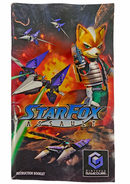 Star Fox Assault Nintendo GameCube GC video game Complete In Box CIB featuring action shooter gameplay Fox McCloud and Star Fox team space combat Arwing piloting land battles vehicle combat enemy forces multiplayer modes and classic Nintendo GameCube gameplay retro video game collection collectible gaming appeal front manual 