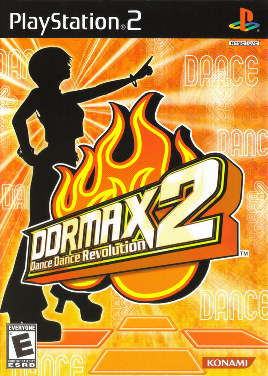 DDRMAX2 Dance Dance Revolution for PlayStation 2 rhythm music game featuring dance pad gameplay multiple songs multiplayer mode and choreographed dance routines cover art