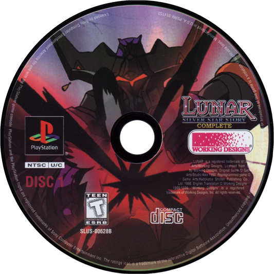 Lunar: Silver Star Story Complete for PlayStation 1 4 disc JRPG set including game discs making of disc and soundtrack featuring anime cutscenes turn based combat fantasy adventure story disc 1 