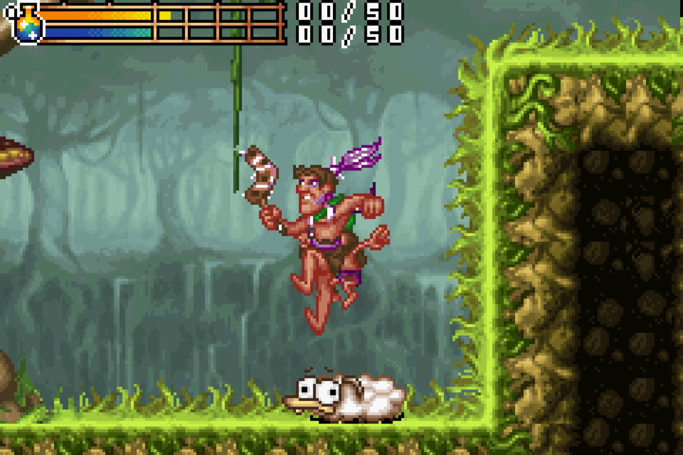 Tak The Great Juju Challenge Game Boy Advance gameplay for retro video game featuring platform adventure gameplay magical tribal themed worlds puzzle solving challenges cartoon style visuals quest progression and portable handheld action adventure on the GBA system