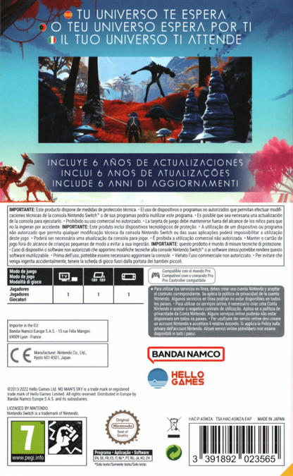 No Man's Sky Nintendo Switch (NS) back cover art for sci-fi exploration and survival adventure.