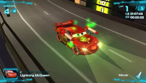 Cars 2 UMD for the PlayStation Portable featuring racing gameplay based on the Disney Pixar film with spy themed missions character abilities power ups and multiplayer modes as players control Lightning McQueen Mater and other characters across global tracks gameplay 