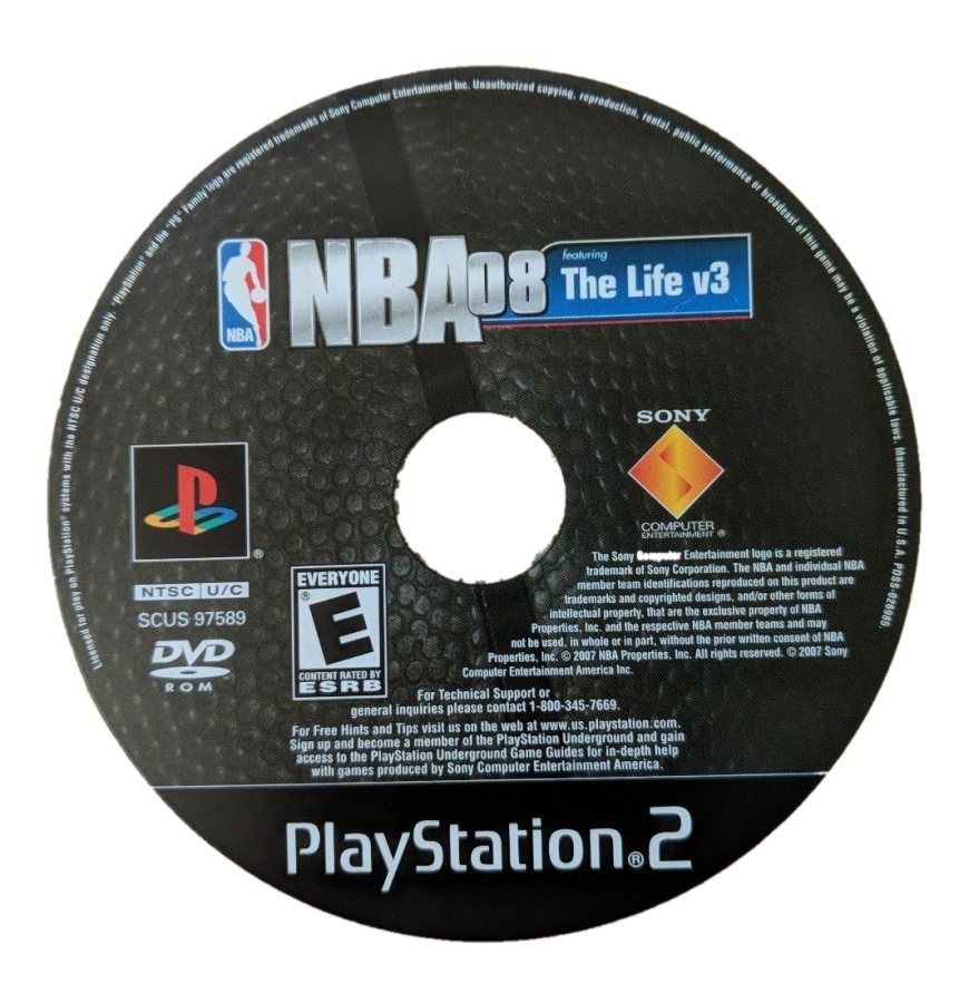 NBA 08 game for the PlayStation 2 featuring realistic basketball gameplay with NBA teams and players quick play and season modes and arcade style controls for fast paced matches disc