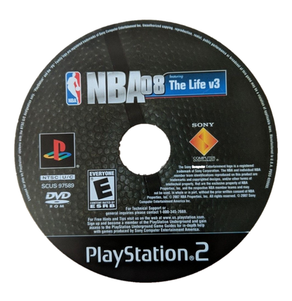 NBA 08 game for the PlayStation 2 featuring realistic basketball gameplay with NBA teams and players quick play and season modes and arcade style controls for fast paced matches disc