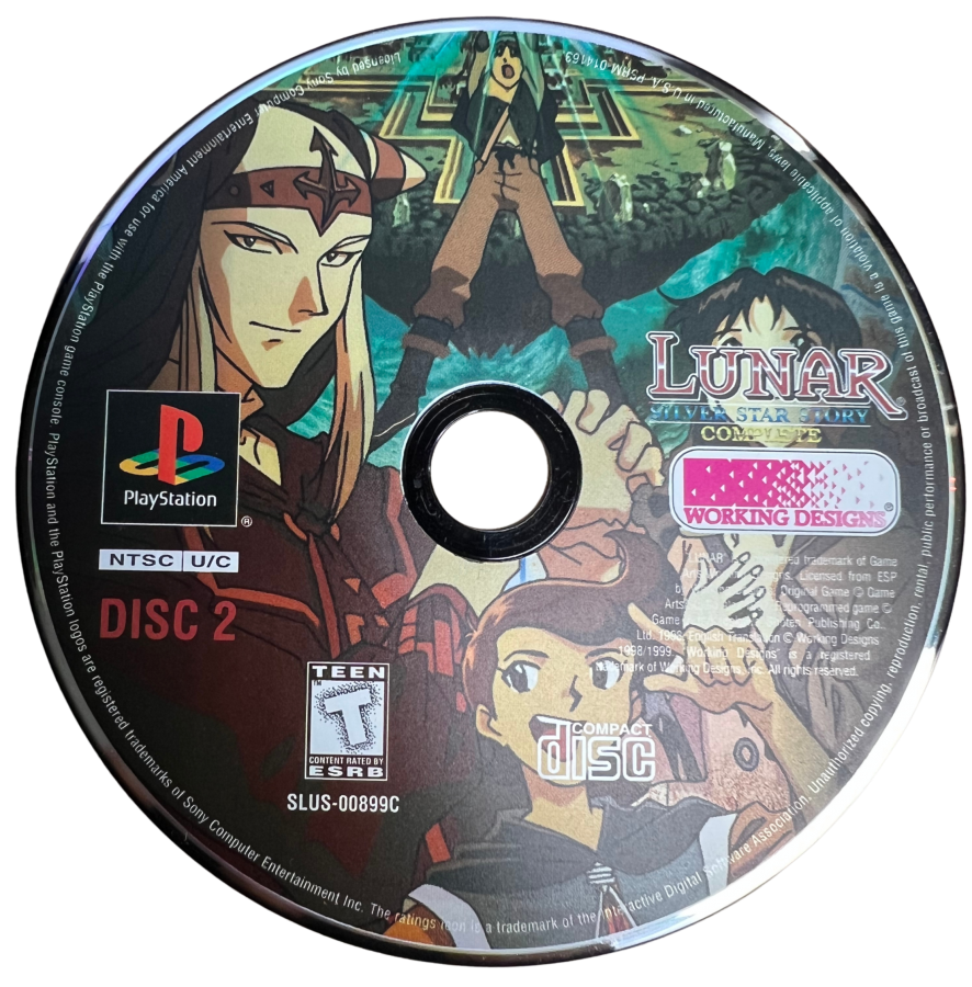 Lunar Silver Star Story Complete PS1 PlayStation 1 JRPG role playing game anime style fantasy adventure turn based combat retro video game disc 2
