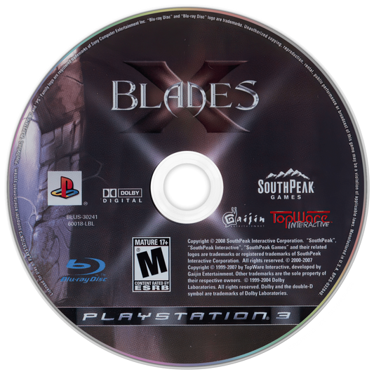 X-Blades for PlayStation 3 with anime-style hack-and-slash action theme disc