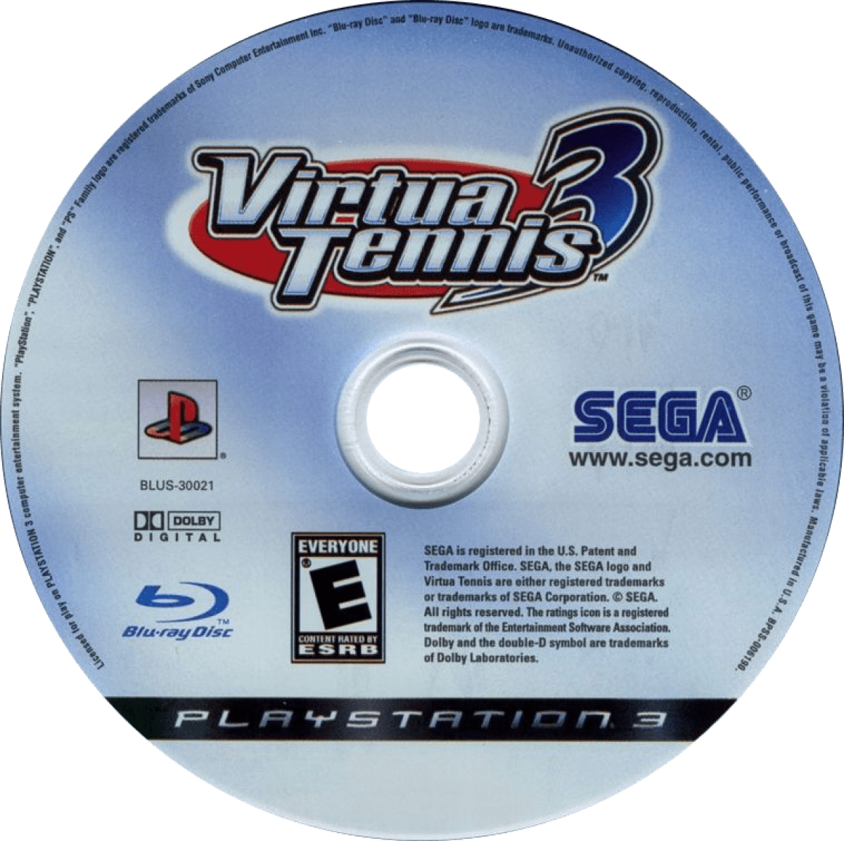 Virtua Tennis 3 PlayStation 3 sports simulation video game Sega arcade tennis real world pros Roger Federer Rafael Nadal Maria Sharapova World Tour career mode training mini-games court games doubles online multiplayer 1080p HD graphics disc
