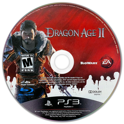 Dragon Age II PlayStation 3 PS3 video game featuring action role playing gameplay Hawke character fantasy adventure party combat character customization quests dialogue choices exploration tactical battles and classic PlayStation 3 gameplay retro video game collection collectible gaming appeal game disc
