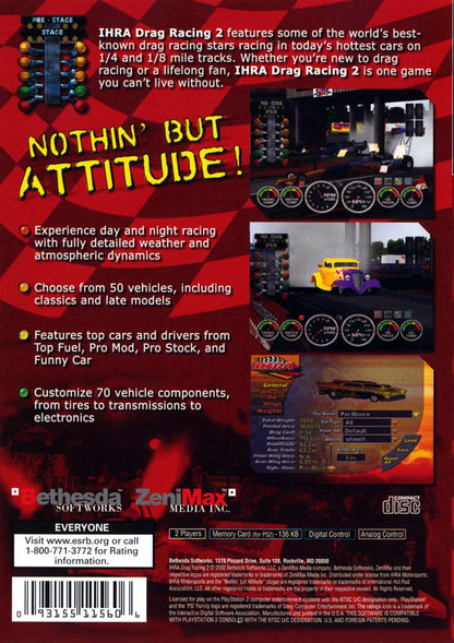 IHRA Drag Racing 2 back cover art for PlayStation 2 (PS2) video game