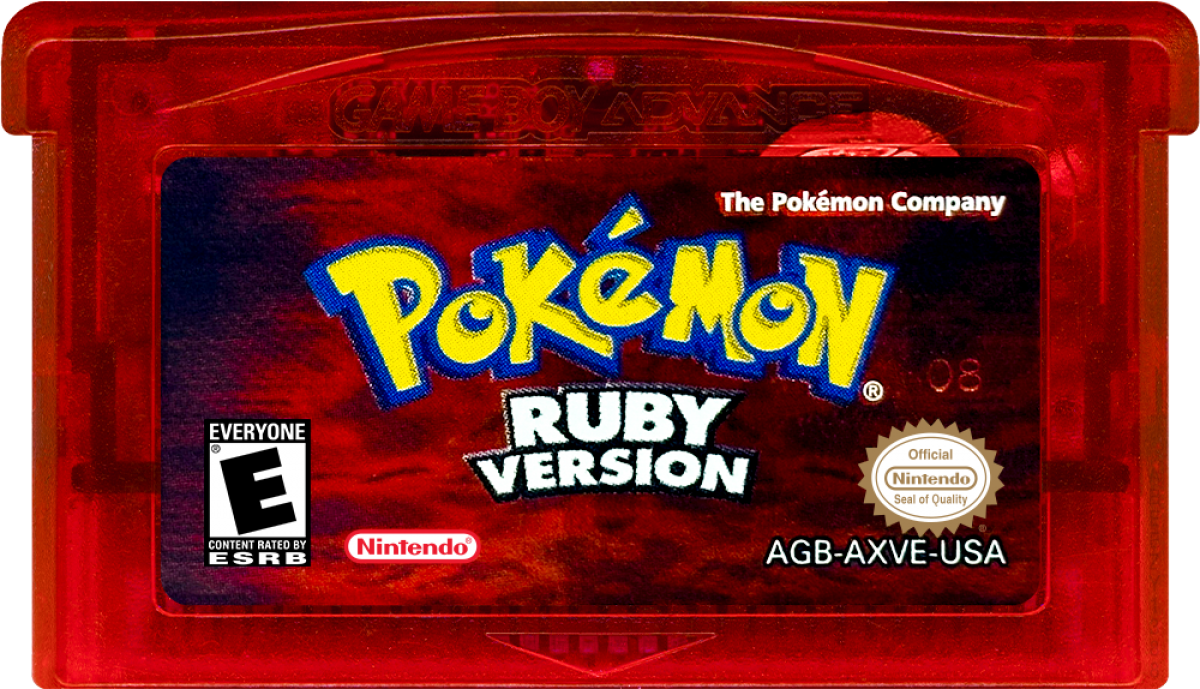 Pokemon Ruby cover art for Game Boy Advance (GBA) video game game cartridge