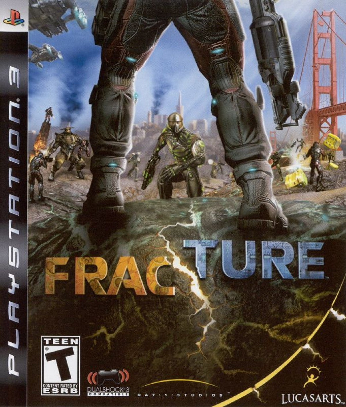 Fracture PlayStation 3 PS3 retro video game third person shooter featuring futuristic combat terrain deformation mechanics explosive weapons challenging missions sci fi action gameplay strategic environmental destruction PlayStation 3 gaming experience collectible game collection appeal cover art 