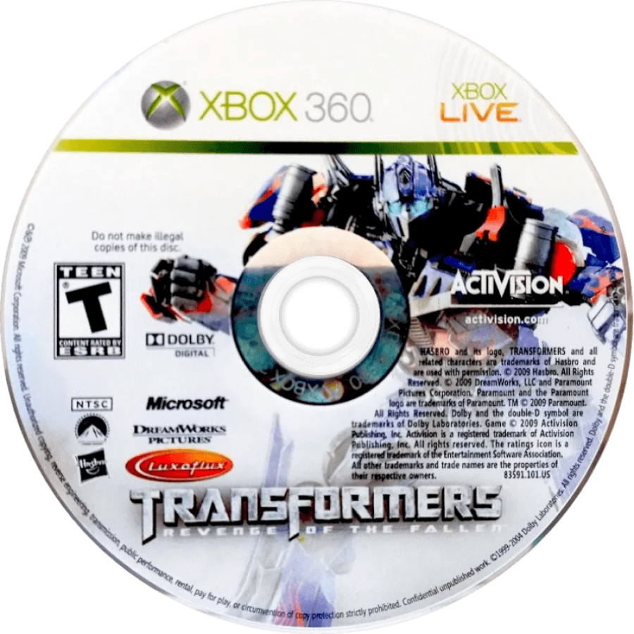 Transformers: Revenge of the Fallen disc for Xbox 360 (X360) action-adventure superhero video game