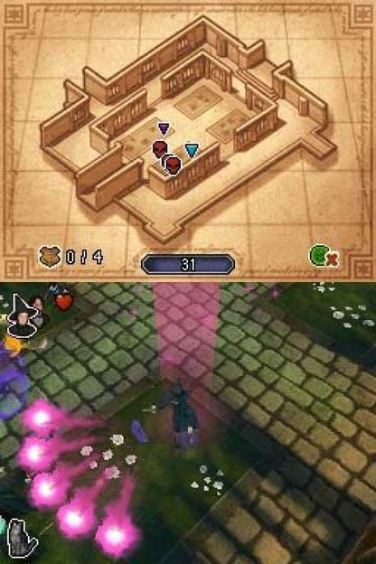Harry Potter and the Deathly Hallows Part 2 for Nintendo DS, gameplay for an action-adventure video game with spell-based combat, mission gameplay, and wizarding world storyline