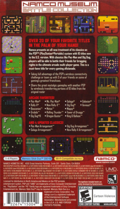 Namco Museum Battle Collection [Greatest Hits] back of case for PlayStation Portable (PSP) arcade compilation game