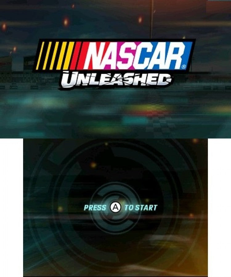 NASCAR Unleashed start screen for Nintendo 3DS (3DS) racing video game