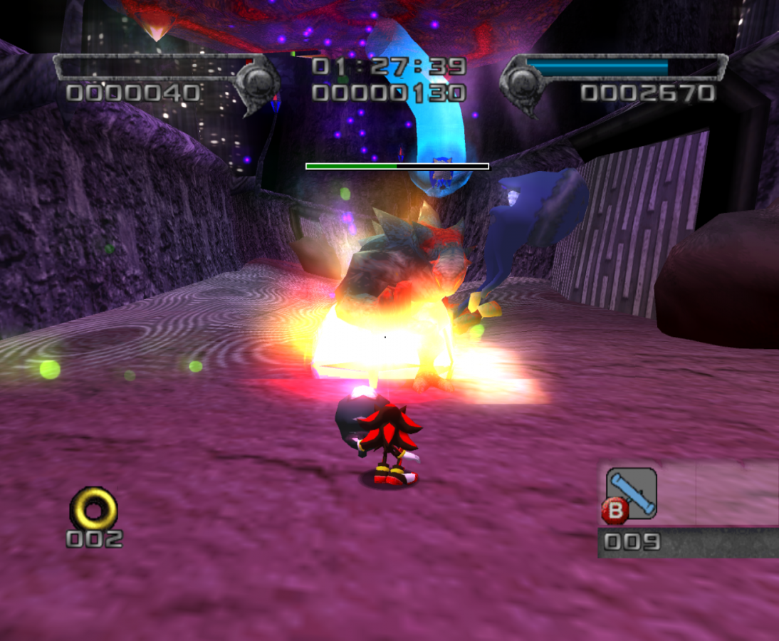 Shadow the Hedgehog disc for the Nintendo GameCube featuring action shooter platformer gameplay with branching story paths weapon based combat vehicles and darker themes following Shadow’s origin and choices gameplay