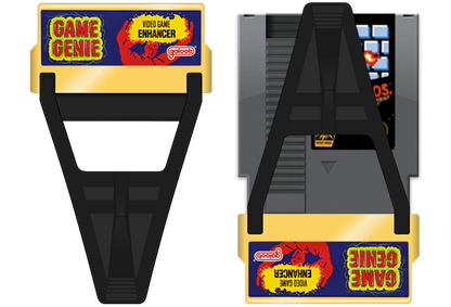 Game Genie for Nintendo Entertainment System (NES) at Gamers INC, featuring the legendary cheat-code breakthrough that unlocked a new dimension of gaming by allowing players to enter alphanumeric codes to bypass difficult levels, gain infinite lives, or discover hidden game features; this essential accessory includes the classic gold cartridge design and provides the ultimate power-up for your entire NES library, from Super Mario Bros. to The Legend of Zelda usage diagram