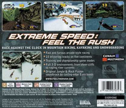 Rush Down retro arcade racing action game for PlayStation 1 (PS1) back of case