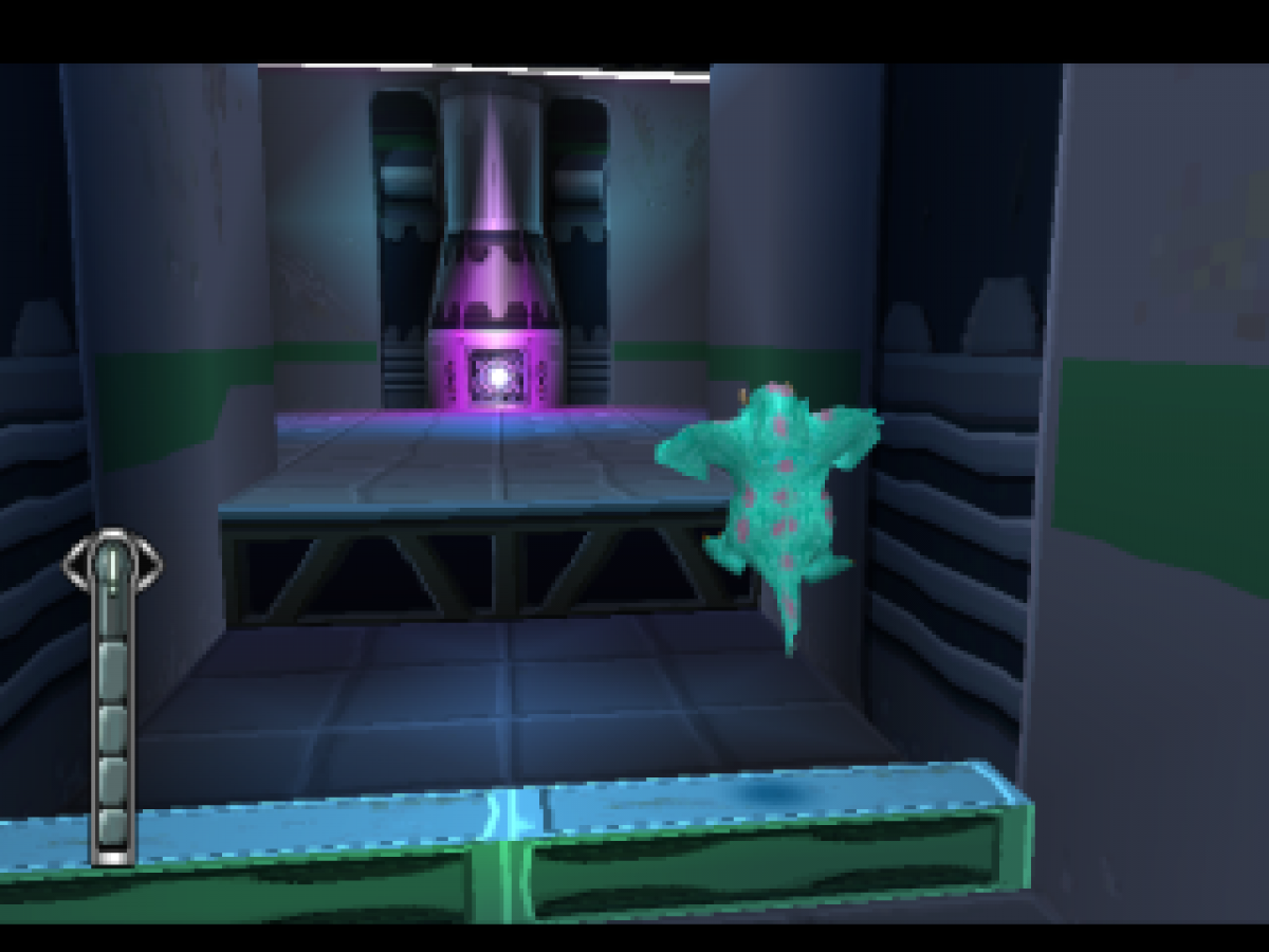 Monsters, Inc. Scream Team game for the PlayStation featuring 3D platforming gameplay based on the Pixar film with character switching between Mike and Sulley exploration of Monstropolis and energy collecting missions in a family friendly adventure setting gameplay 
