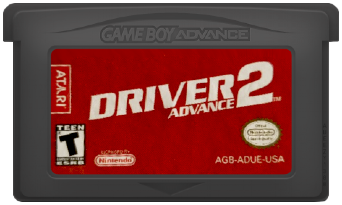 Driver 2 Advance for Game Boy Advance, cartridge for an action driving video game with mission-based gameplay, open city environments, vehicle chases, and crime-themed challenges