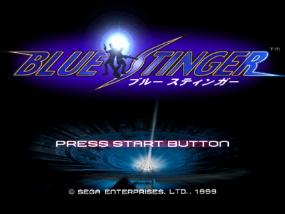 Blue Stinger Sega Dreamcast DC for retro video game enthusiasts featuring survival horror action gameplay 3D exploration intense combat puzzle solving mutant enemies cinematic adventure classic Dreamcast collectible gaming appeal title screen