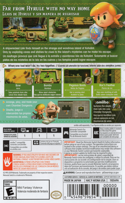 The Legend of Zelda Links Awakening back of box for Nintendo Switch NS video game